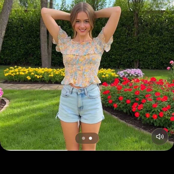 Floral Off-Shoulder cottage core fairy core smocked Yellow, #gardenparty #nature - Picture 3 of 5